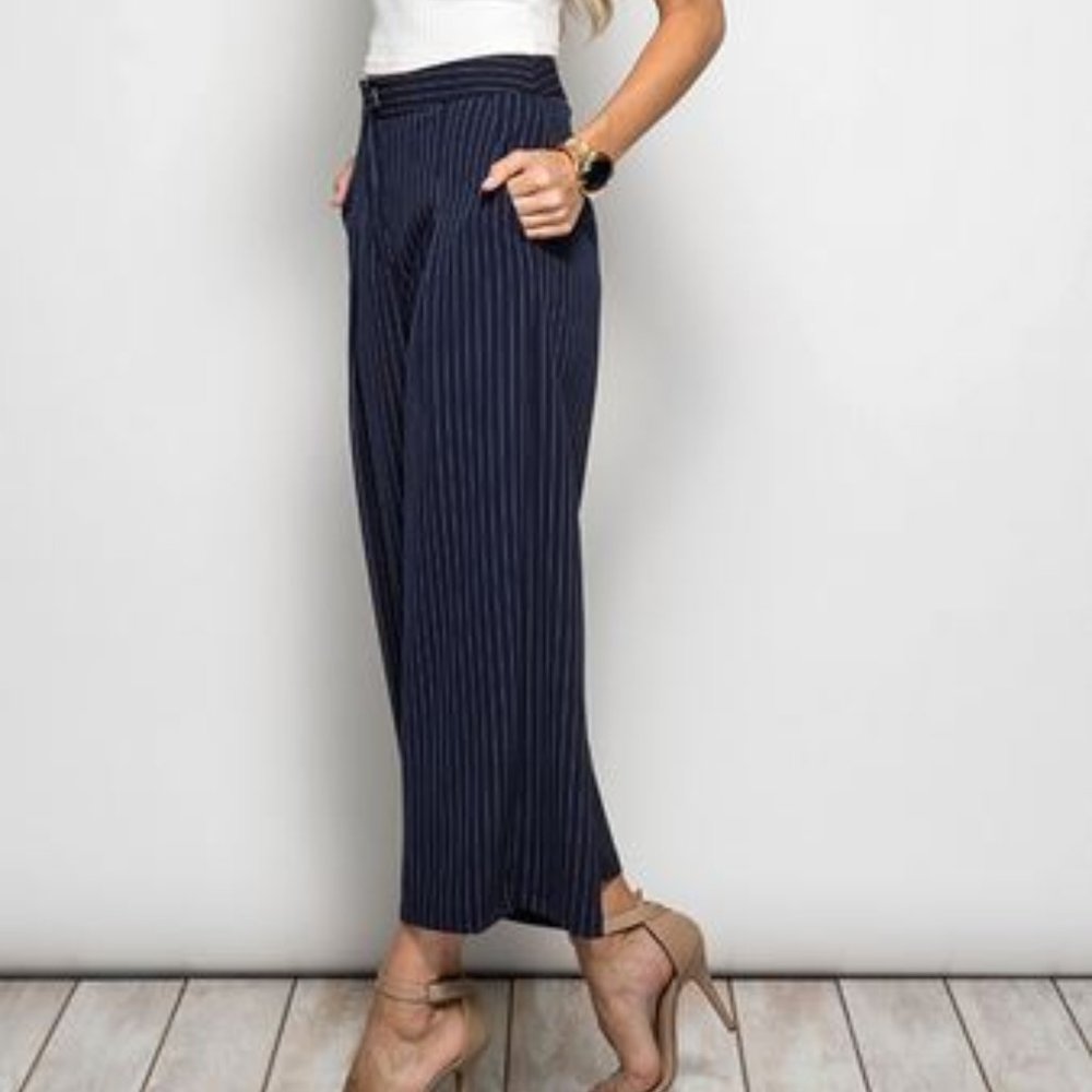 Navy Stripe Crop Gaucho Pant Wide Leg Pant NWT